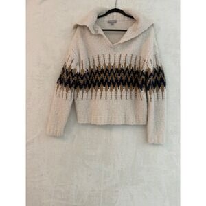 J.Crew Boucle Wool Alpaca Blend Fair Isle Sailor Collar Sweater Cream Navy Tan M
